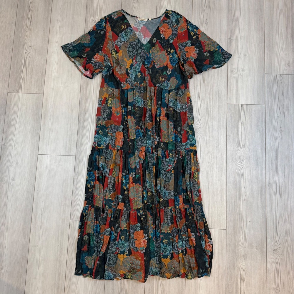 Soft Surroundings Mirabelle Floral Tiered Patchwork Maxi Dress XL V-Neck 2FQ84